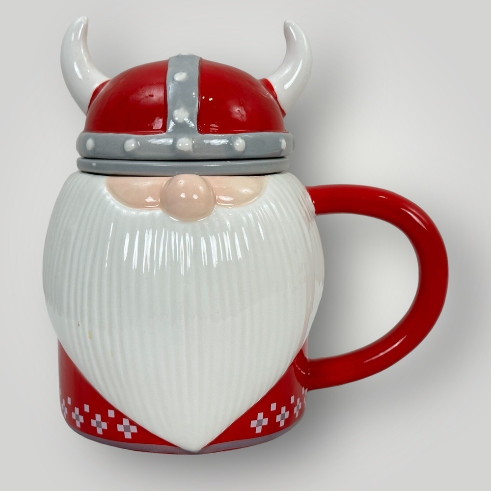 Viking Gnome Tea Mug Infuser Lid World Market Red Ceramic 3 Piece Tea Set